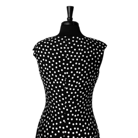 Chaps Ralph Lauren Women's Dress Black White Polka Dot Faux Wrap Party Sheath M - Picture 7 of 8
